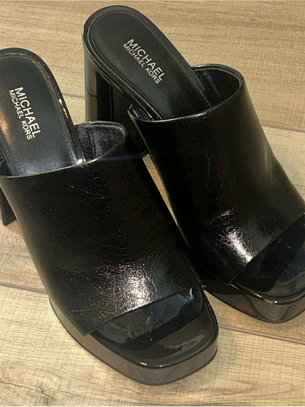 MICHAEL MICHAEL KORS Celeste Leather Platform Mule Chunky Heel Black Size 6.5 - Picture 2 of 6